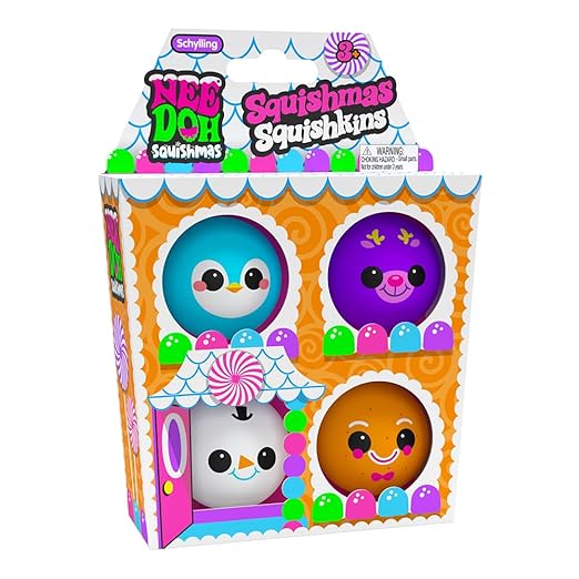 Schylling NeeDoh Squishmas Squishkins - Christmas Squeeze Toy - Contains 4 Mini Groovy Globs - 1.25" Wide - Multicolored