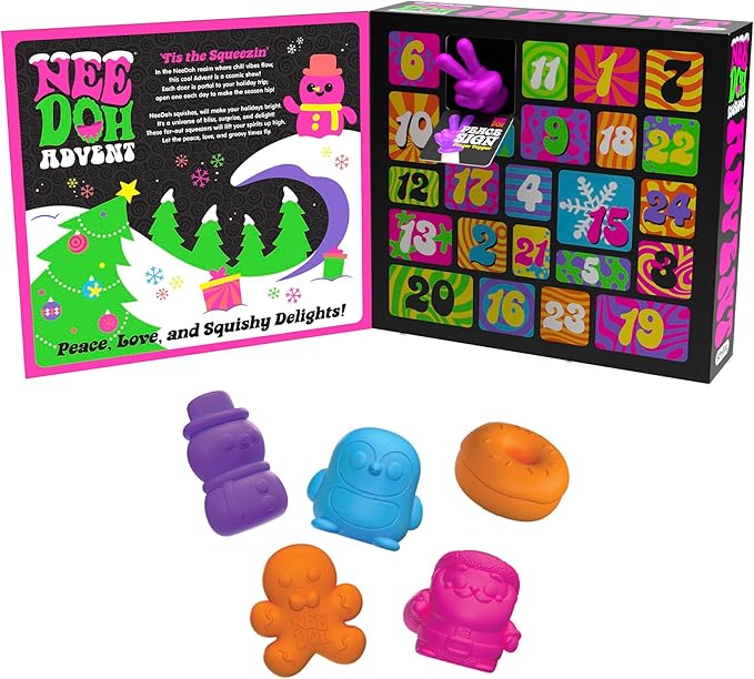 Schylling NeeDoh Squishmas Advent Calendar - 24 Mini Squeeze Toys - Christmas Countdown - Ages 3 to Adult