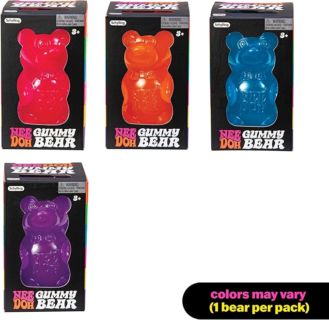 Schylling NeeDoh Gummy Bear - Sensory Fidget Toy with Jelly-Like Filling - 3.5" Tall - Colors May Vary (Pack of 1)