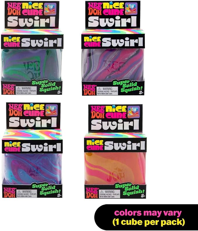 Schylling NeeDoh Nice Cube Swirl - Sensory Toy with a Super Solid Squish - Unique, Swirling Color Blend - Color May Vary (1 Per Pack)