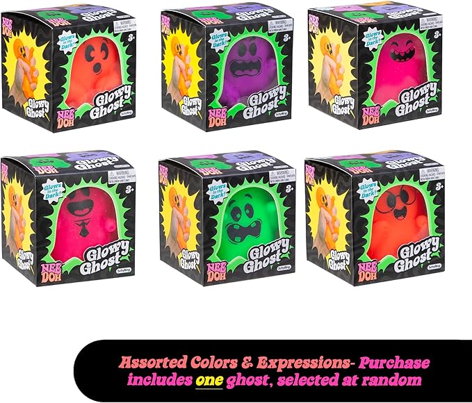 Schylling NeeDoh Glowy Ghost - Halloween Squeeze Toy - 3" Tall - Color May Vary (Pack of 1)